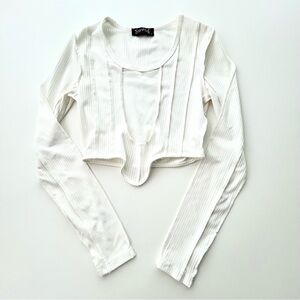 SWANK White Ribbed Long Sleeve Crop Top